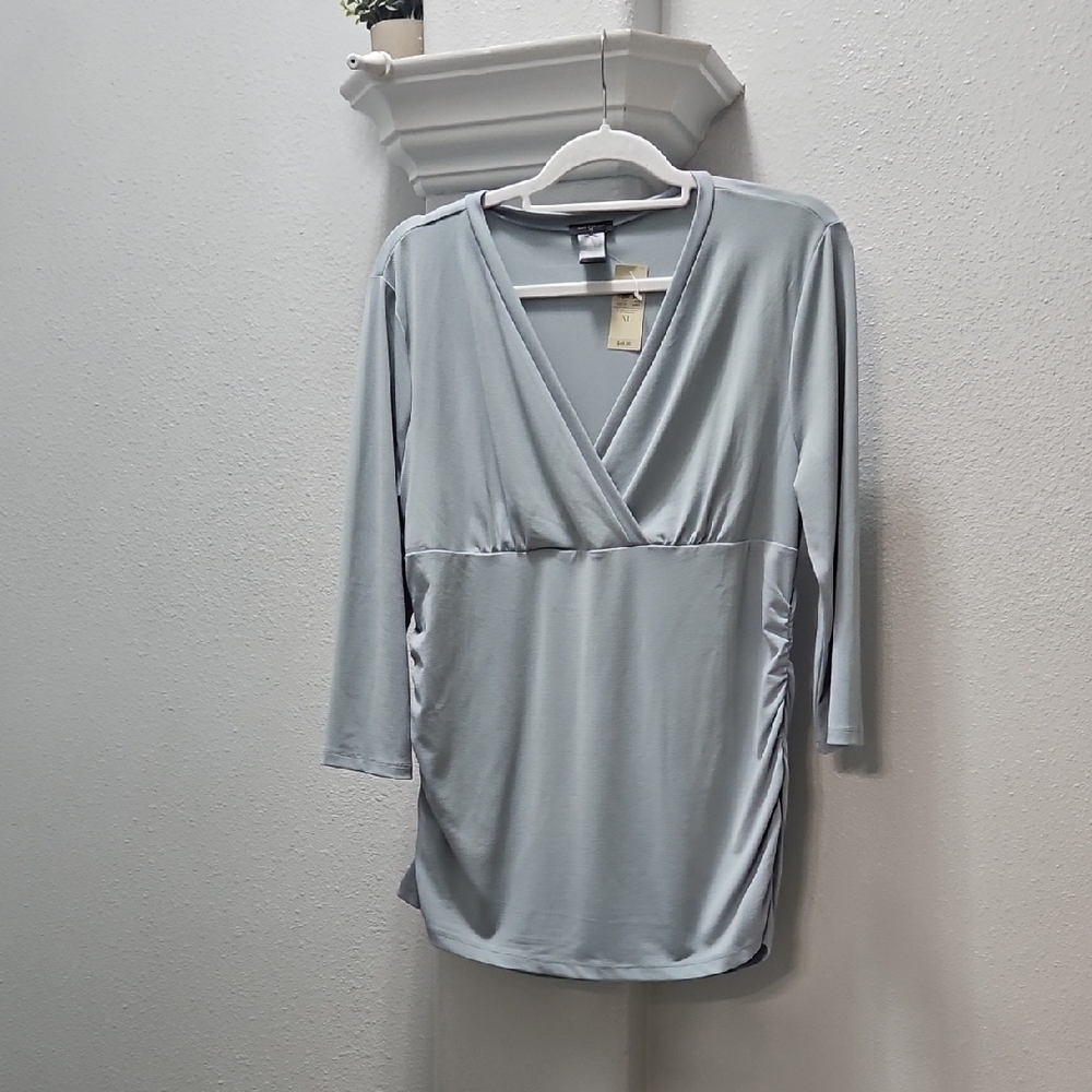 Ann Taylor Light Gray V-Neck Top